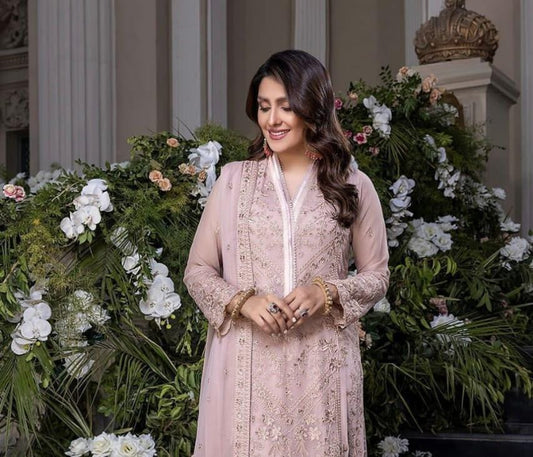 Chiffon Suit with Organza Embroidered Dupatta
