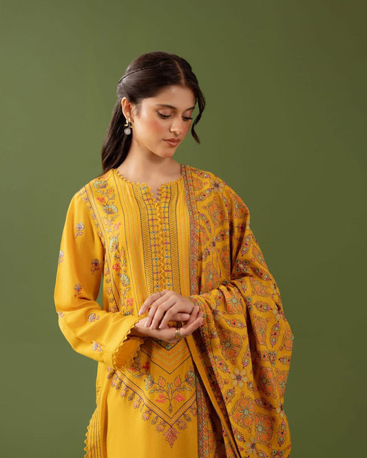 3-piece Dhanak Suit with Heavy Embroidered Shawl