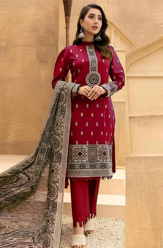 3-piece Dhanak Suit with Heavy Embroidered Shawl