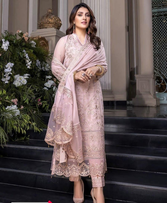 Chiffon Suit with Organza Embroidered Dupatta