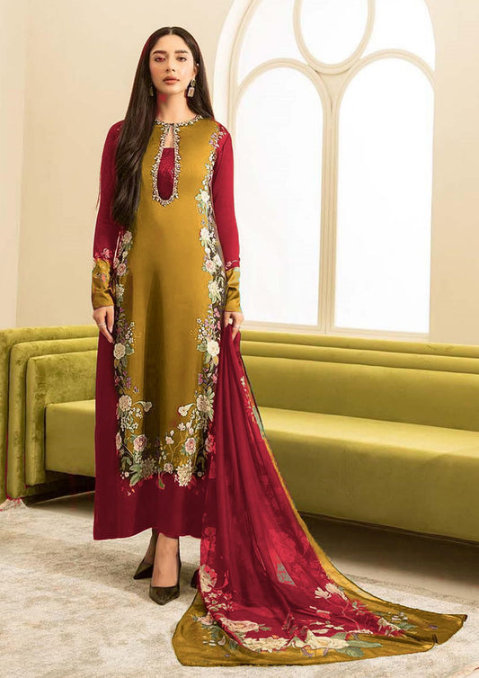 Fabric Shamoz Silk Suit with Silk Printed Dupatta
